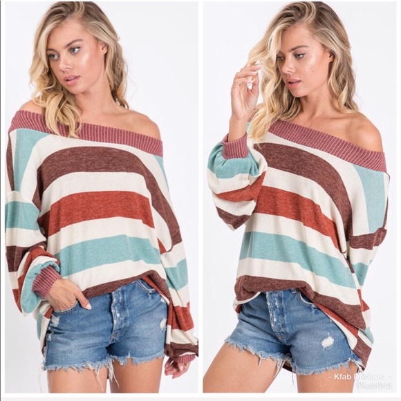 ❤️LAST 2 Wide Neck Multi Stripe Relaxed Fit Tunic! - Picture 5 of 8